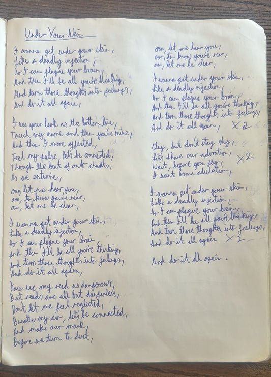 Handwritten Lyric Sheet by Ollie